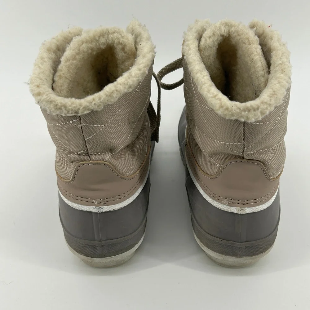 Khombu Tan Grey Quilted Sherpa Lined‎ Duck Boots Winter Waterproof Snow Women 8